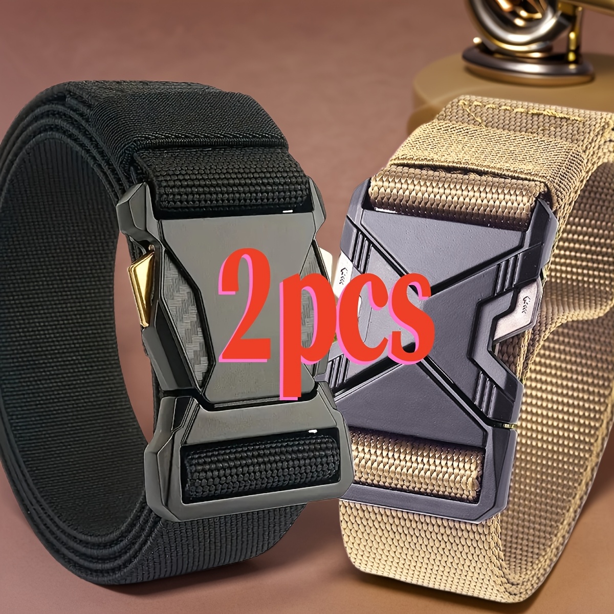 2pcs Tactical Belts Quick Release Buckle Durable PP Material Adjustable Textured